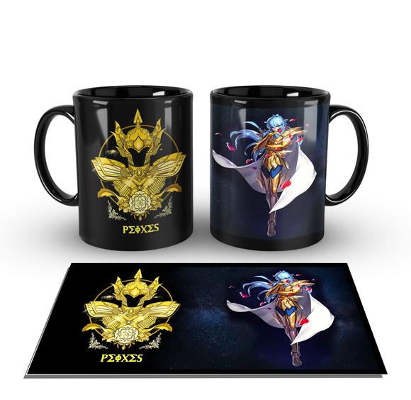 Caneca Preta - SIGNOS - Cavaleiros de Ouro - PEIXES