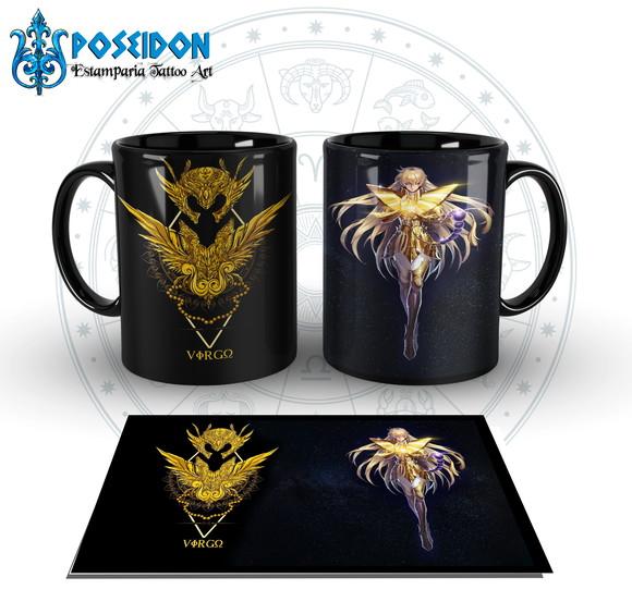 Caneca Preta - SIGNOS - Cavaleiros de Ouro - Virgem
