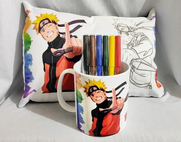 Kit das crianças - Caneca + Almofada + Canetinha - Naruto