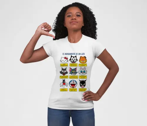 Camiseta Branca - Mandamentos dos Gatos