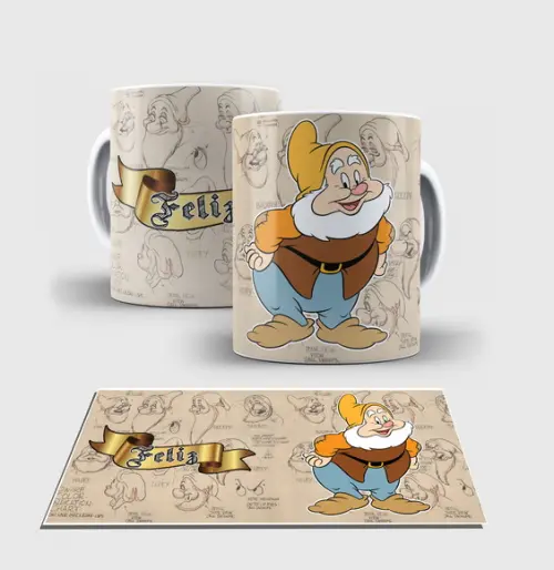 Caneca Branca - Coleção 7 Anões - FELIZ