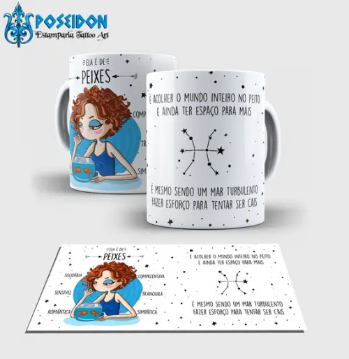 Caneca Branca - Coleção Signos - PEIXES