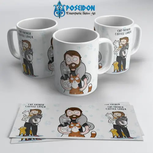 Caneca Branca -Cat Father Coffee lover