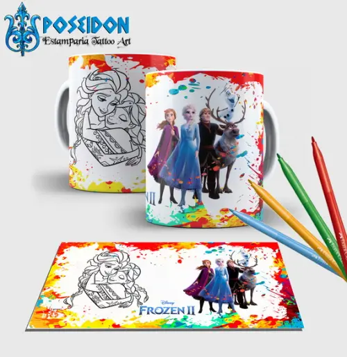 Caneca branca com canetinha lavável -Frozen