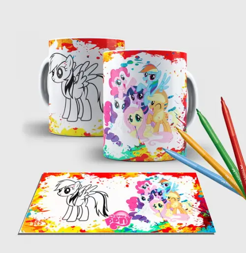 Caneca branca com canetinha lavável -My little pony