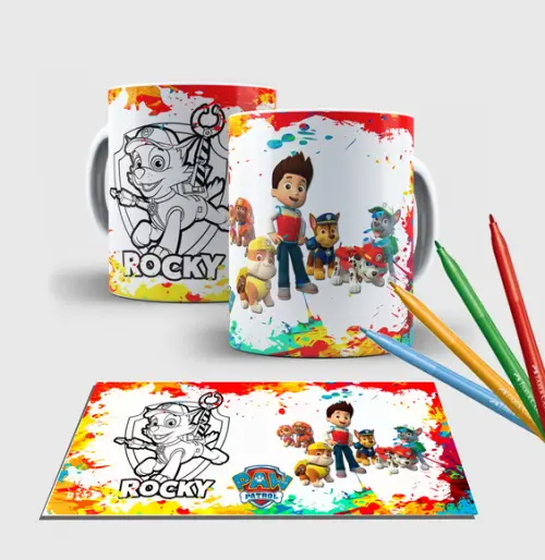 Caneca branca com canetinha lavável -Patrulha canina