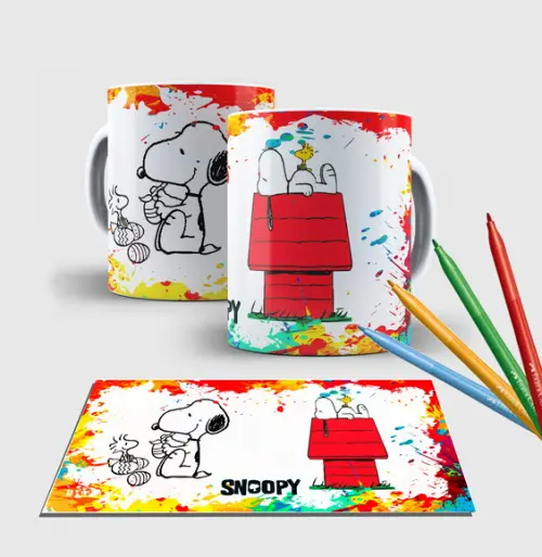 Caneca branca com canetinha lavável -Snoopy