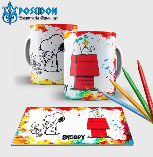 Caneca branca com canetinha lavável -Snoopy