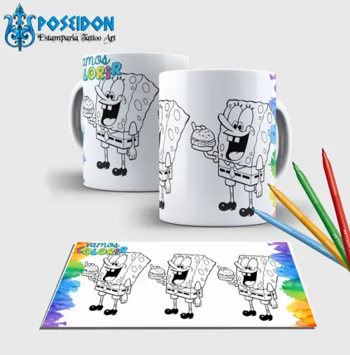 Caneca branca Personalizada com canetinha -Bob Esponja