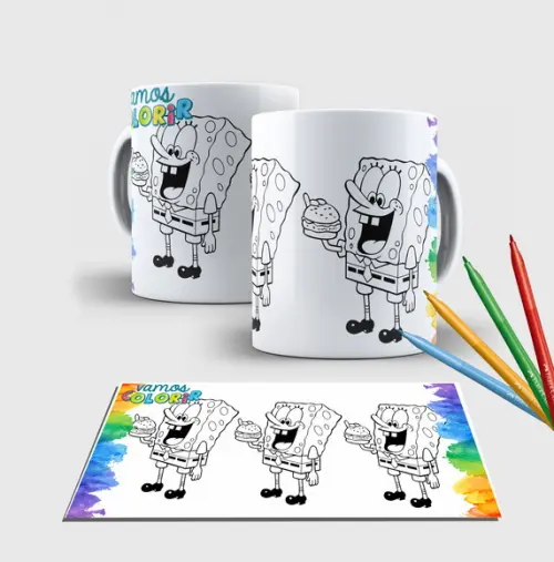 Caneca branca Personalizada com canetinha -Bob Esponja