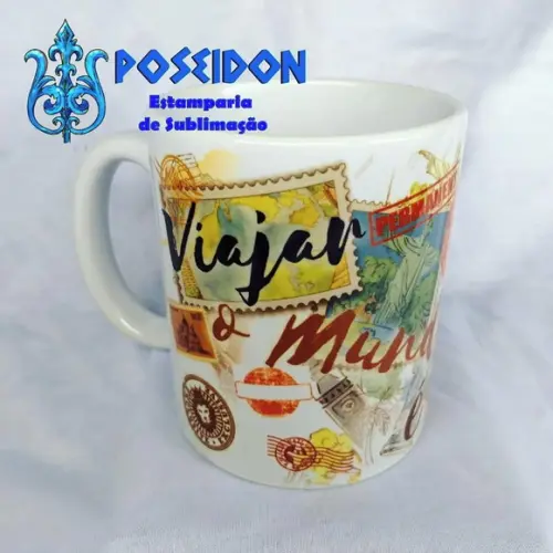 Caneca Branca Personalizada - VIAJAR É MARAVILHOSO
