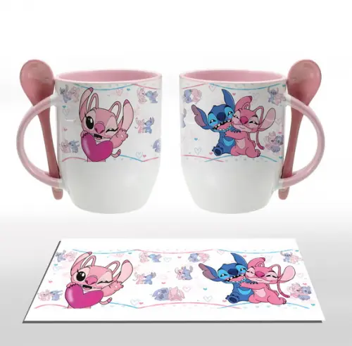 Caneca com colher - Angel e Stitch