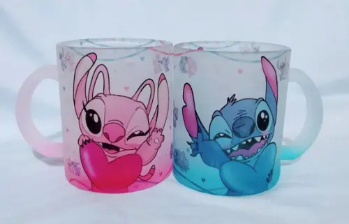Caneca Jateada - Stitch e Angel