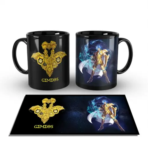 Caneca Preta - Signos - Cavaleiros de Ouro - Gemeos Kanon