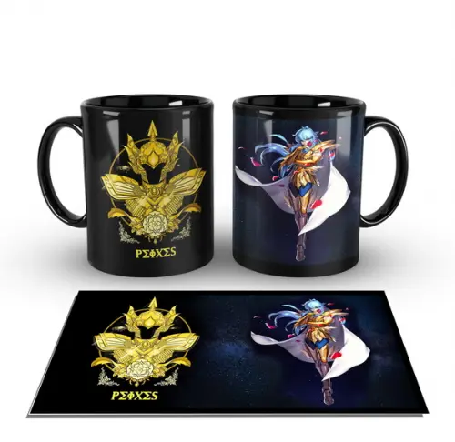 Caneca Preta - SIGNOS - Cavaleiros de Ouro - PEIXES
