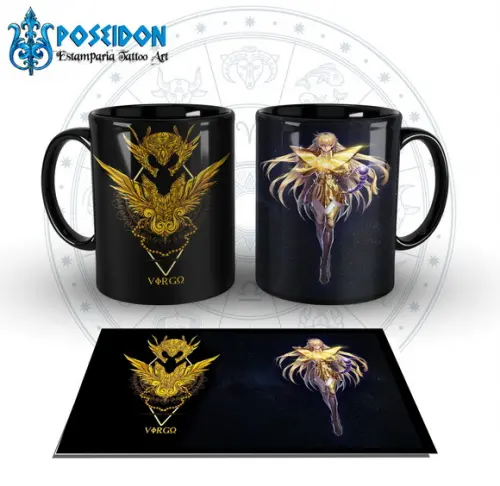 Caneca Preta - SIGNOS - Cavaleiros de Ouro - Virgem