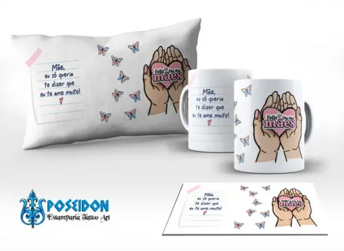 Kit Caneca + Almofada Personalizada - Feliz Dia das Mães A4
