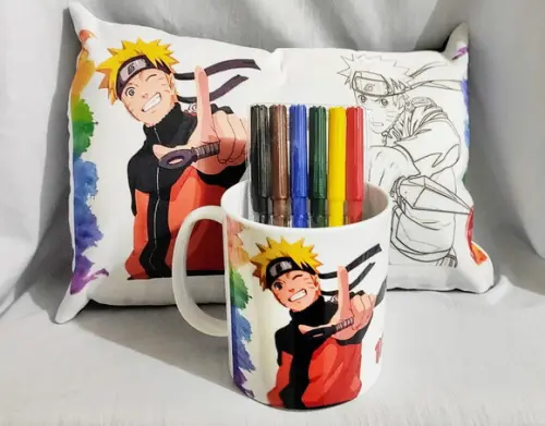 Kit das crianças - Caneca + Almofada + Canetinha - Naruto