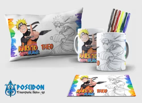 Kit das crianças - Caneca + Almofada + Canetinha - Naruto