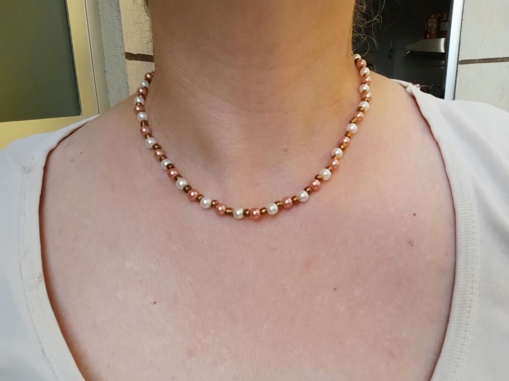 Gargantilha de Pérolas rosé e natural