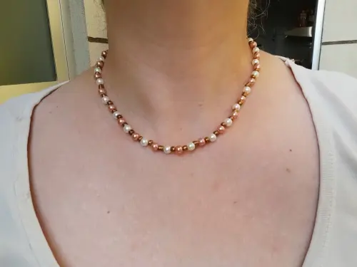 Gargantilha de Pérolas rosé e natural