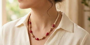 Colar Boho em tons terrosos e vermelho