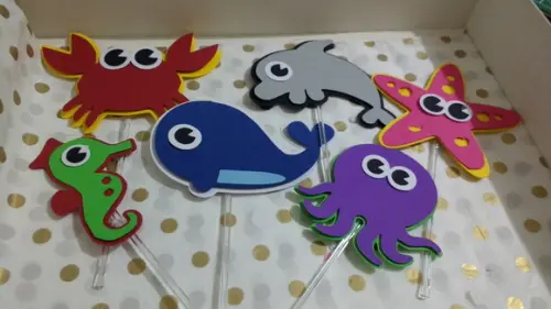 Kit 10un - Topper para Cupcake - Fundo do Mar