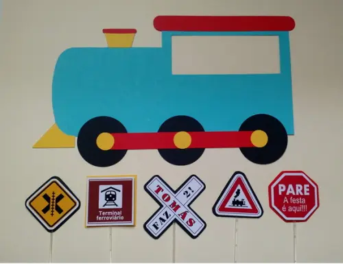Kit Bandeirola e Topper - Trem e Placas
