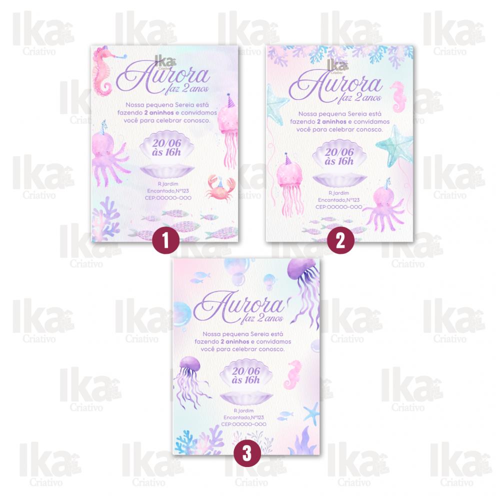 Convite Sereia Personalizado Infantil para Festa do Fundo do Mar