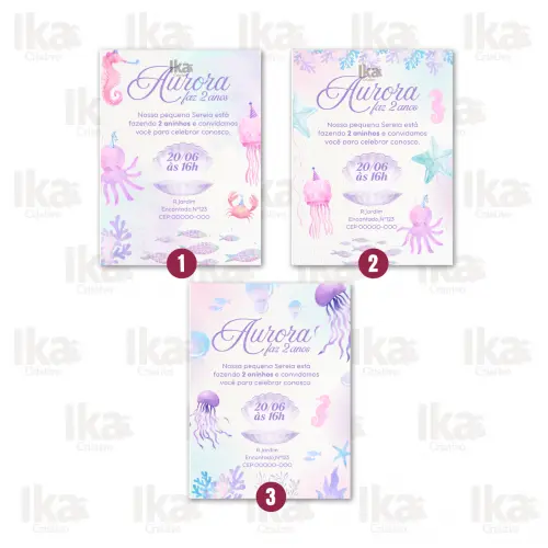 Convite Sereia Personalizado Infantil para Festa do Fundo do Mar