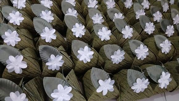 Embalagem Bem Casado Pirâmide Tecido Jacquard