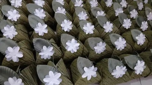 Embalagem Bem Casado Pirâmide Tecido Jacquard
