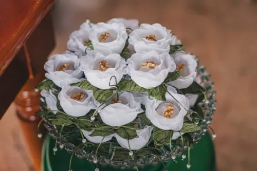 Forminha Tecido Rosa com Cordão e Pérola