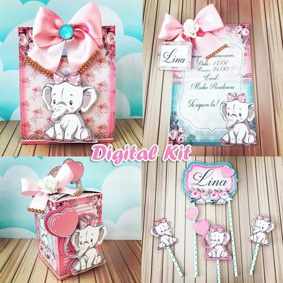 Arquivos de Corte Silhouette Kit Elefantinho Rosa Luxo
