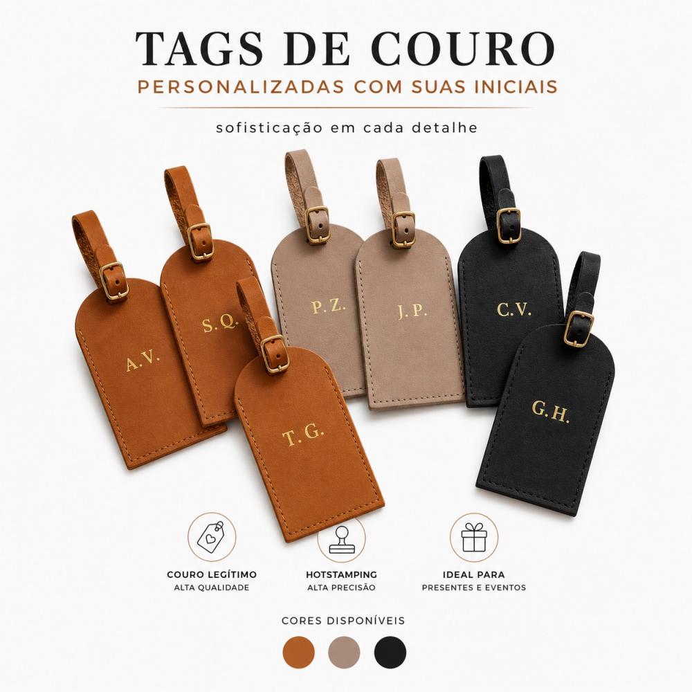Tag de Mala em Couro com Iniciais Personalizadas | Presente para 