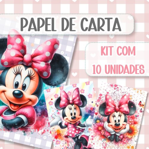 Papel de Carta Minnie Fofo Infantil Delicado 14x20cm Kit 10 Unidades Scrapbook