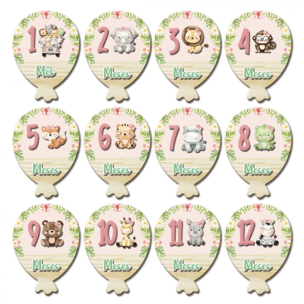 Mesversário Balão Mdf - Safári Baby Menina