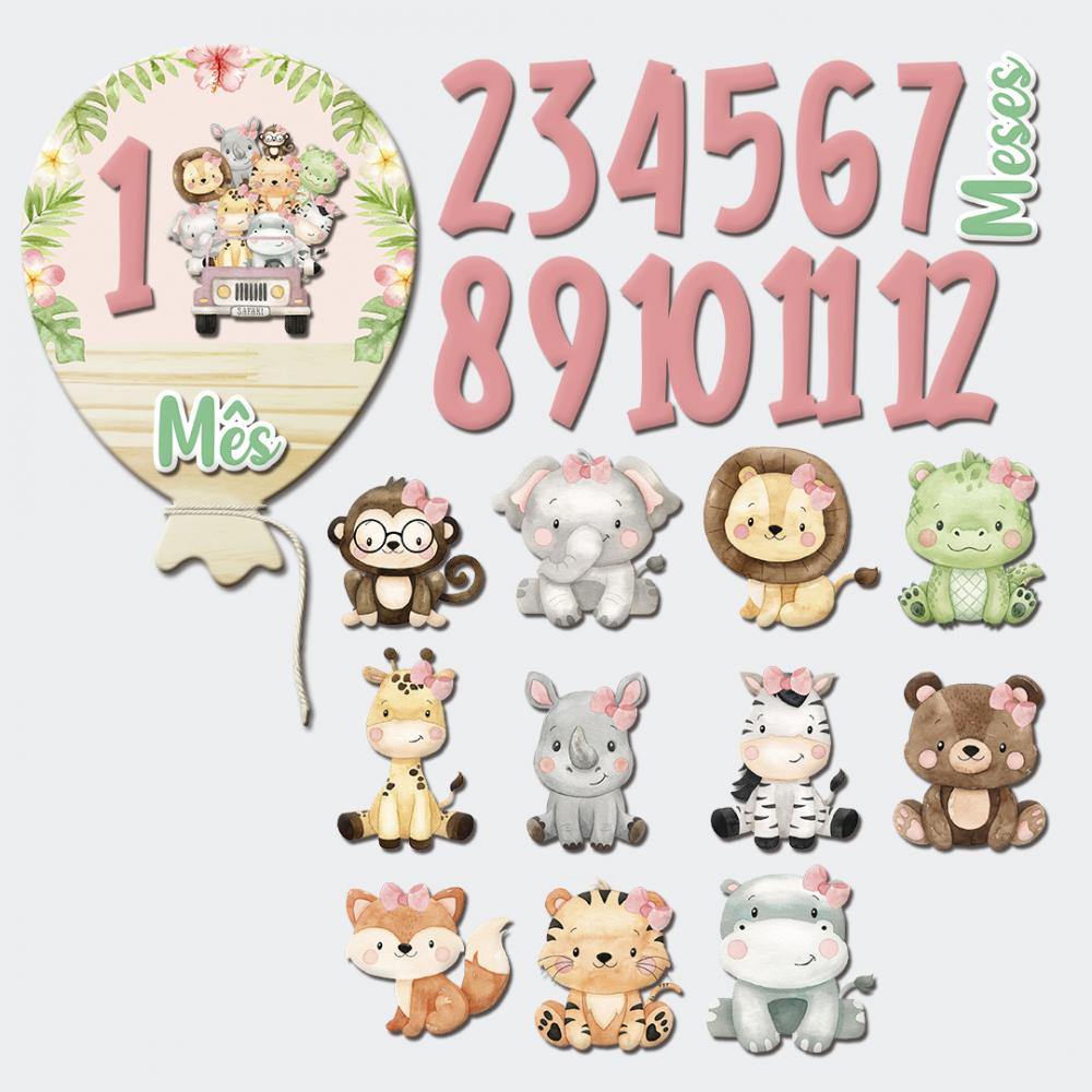 Mesversário Balão Mdf - Safári Baby Menina