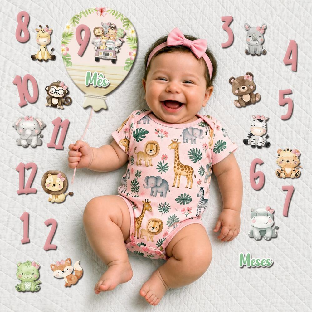 Mesversário Balão Mdf - Safári Baby Menina