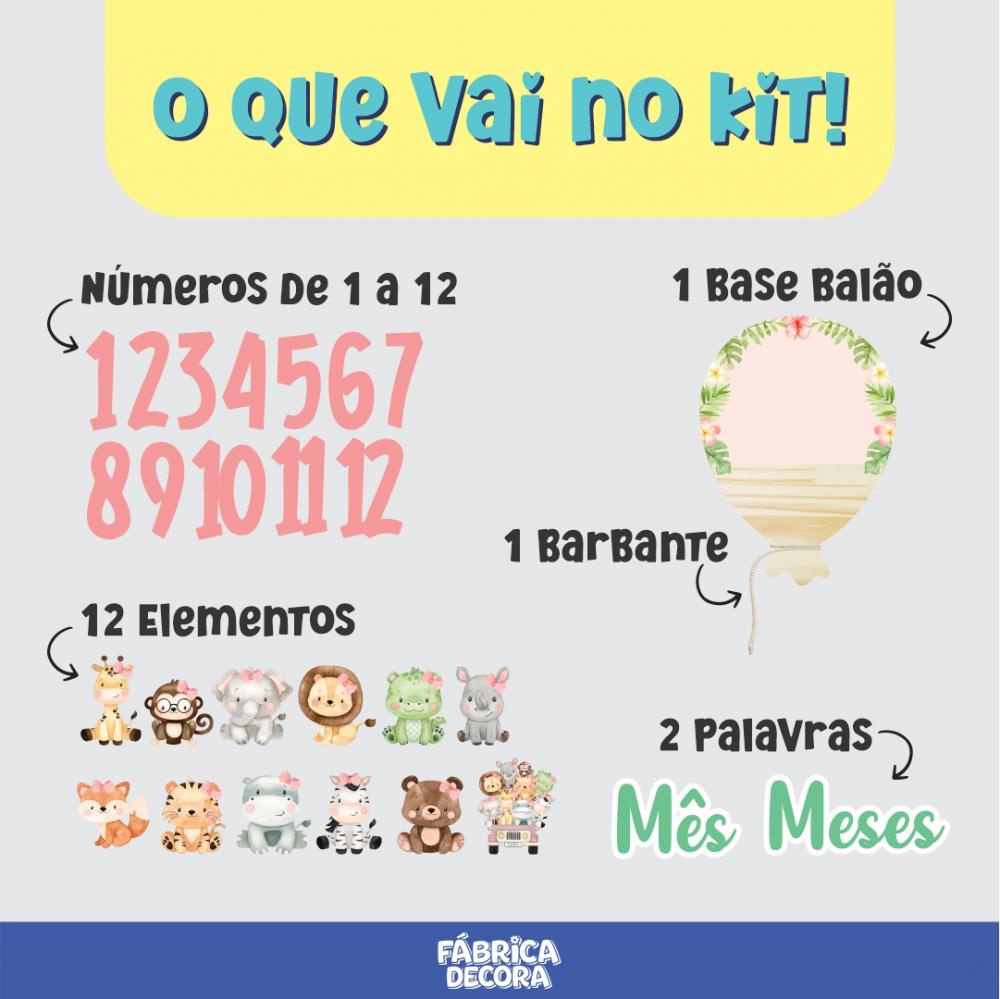 Mesversário Balão Mdf - Safári Baby Menina