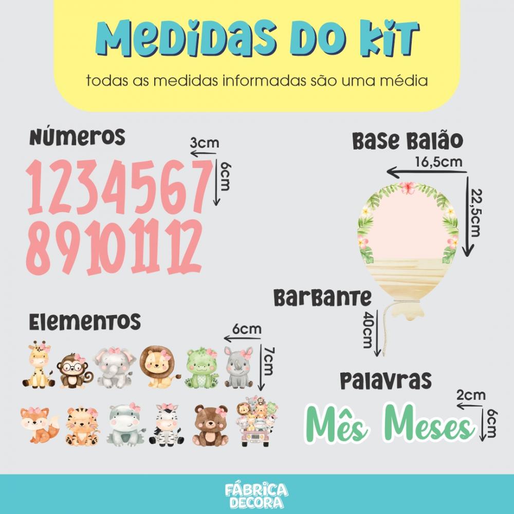 Mesversário Balão Mdf - Safári Baby Menina