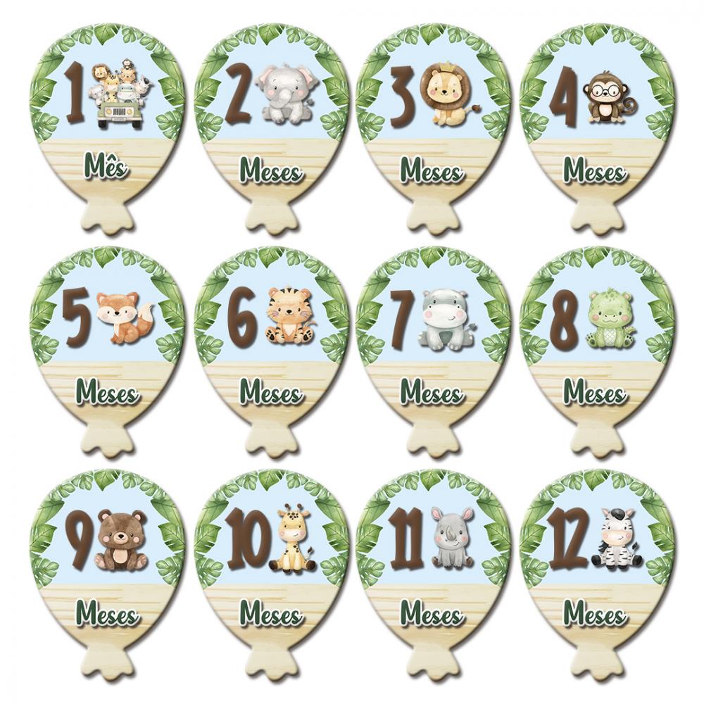 Mesversário Balão Mdf - Safári Baby Menino