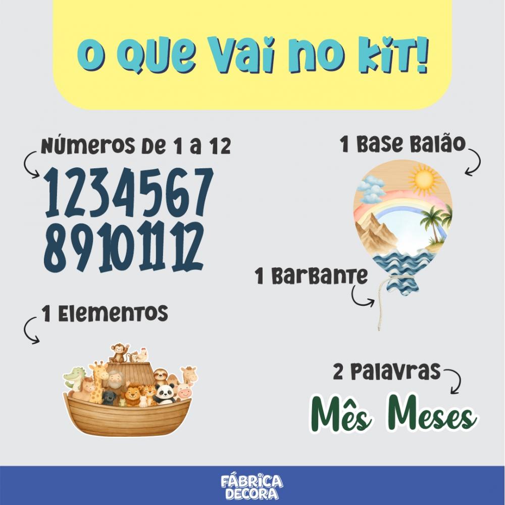 Mesversário Balão MDF - Arca de Noé Aquarela