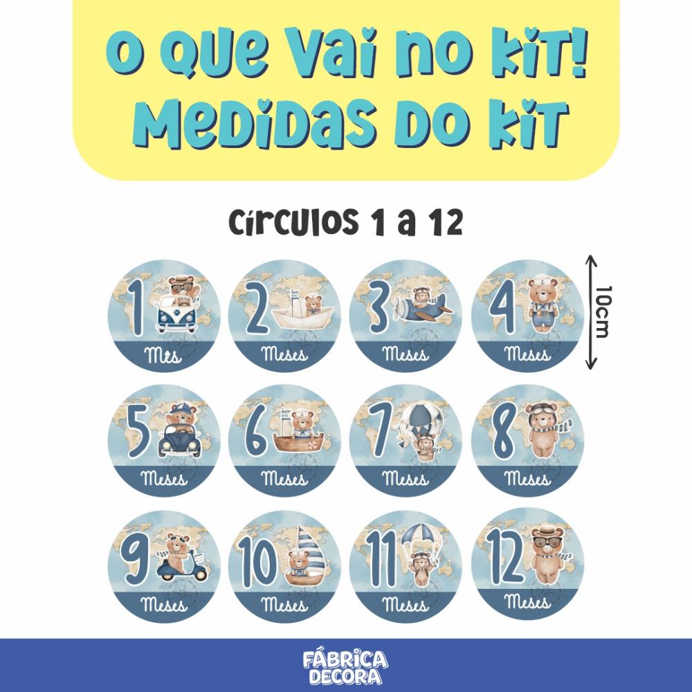 Mesversário Mdf Basic - Ursinho Viajante Aquarela