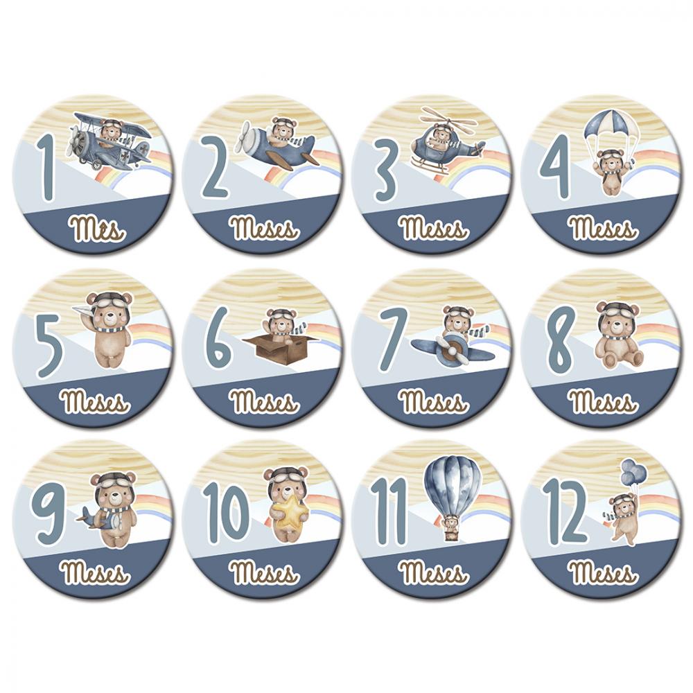 Mesversário Mdf Basic - Urso Aviador Aquarela