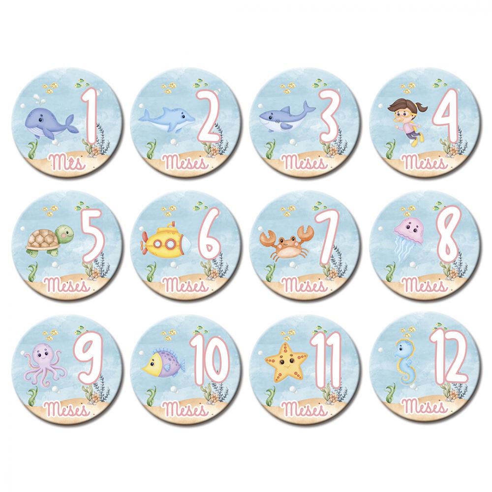 Mesversário Mdf Basic - Fundo do Mar Aquarela (Menina)