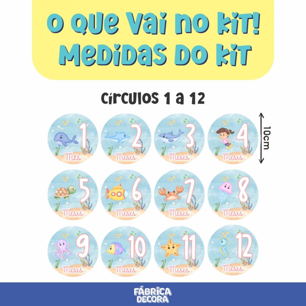 Mesversário Mdf Basic - Fundo do Mar Aquarela (Menina)