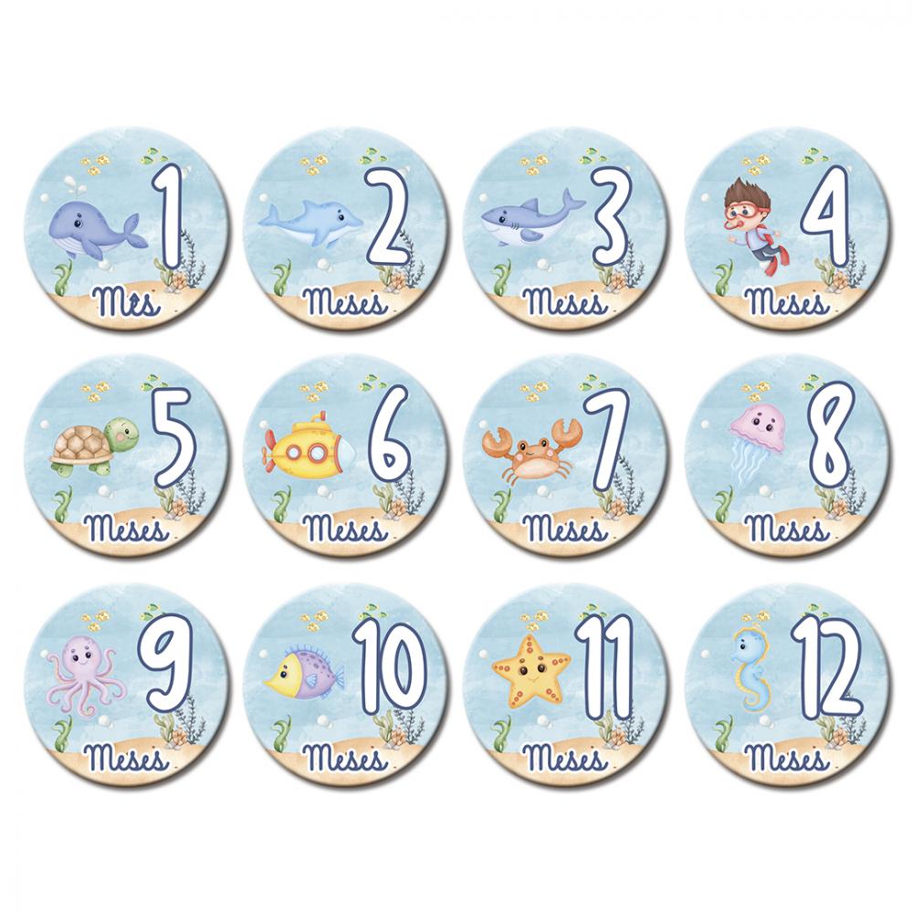 Mesversário Mdf Basic - Fundo do Mar Aquarela (Menino)