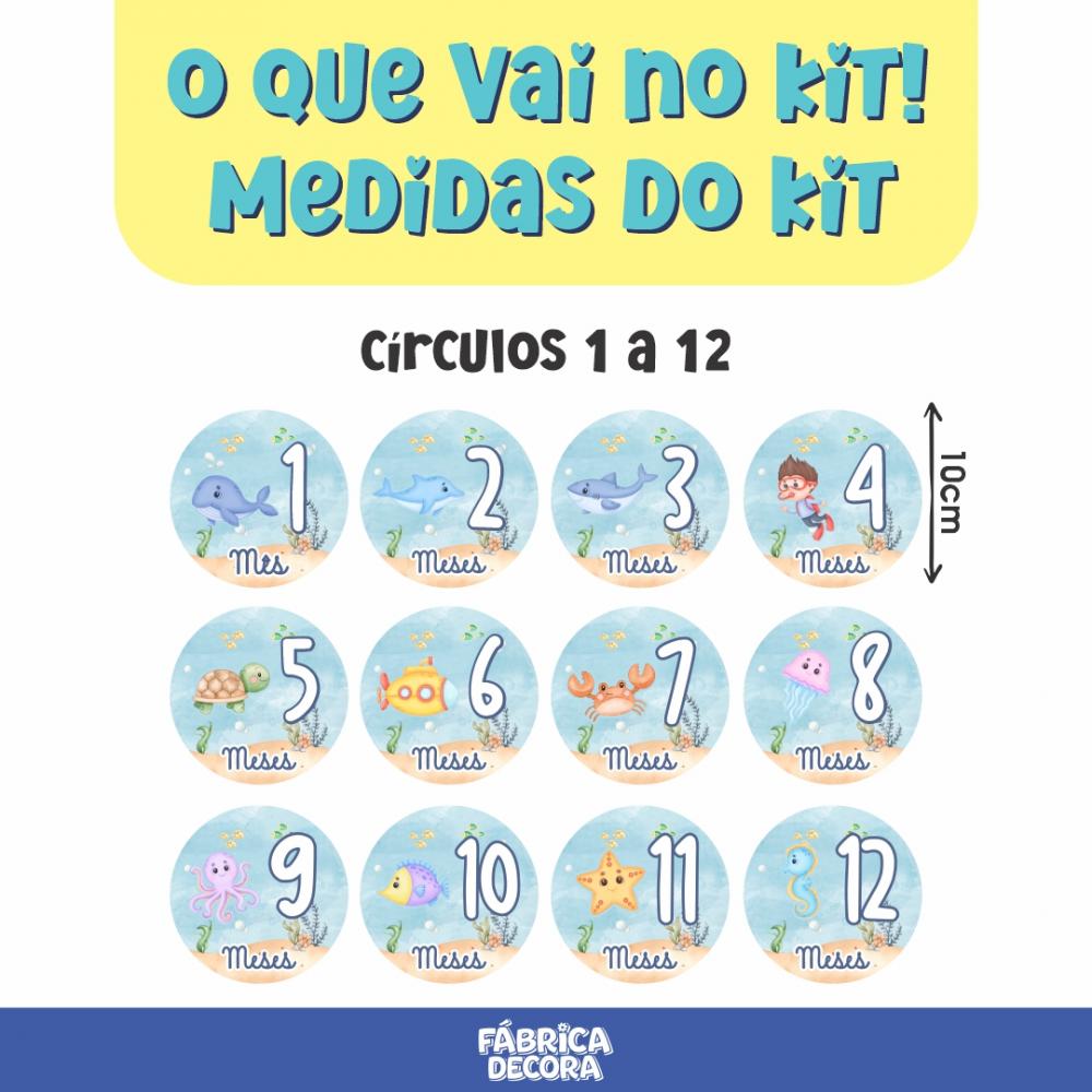 Mesversário Mdf Basic - Fundo do Mar Aquarela (Menino)