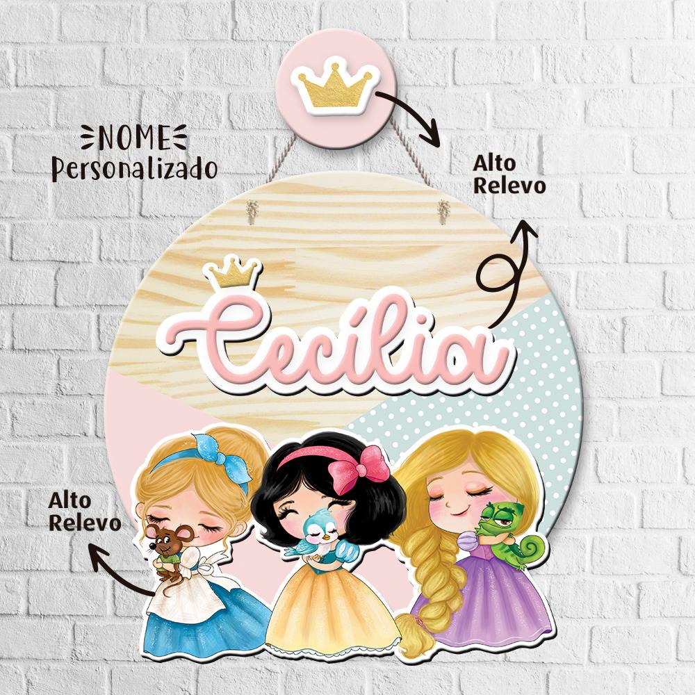 Porta Maternidade 3D + Pendurador - Princesas